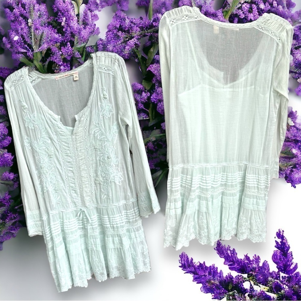 CHELSEA & VIOLET~SOFT NOSTALGIC~MIDI DRESS~PALE GREEN~LONG SLEEVE~DROP WAIST~BR